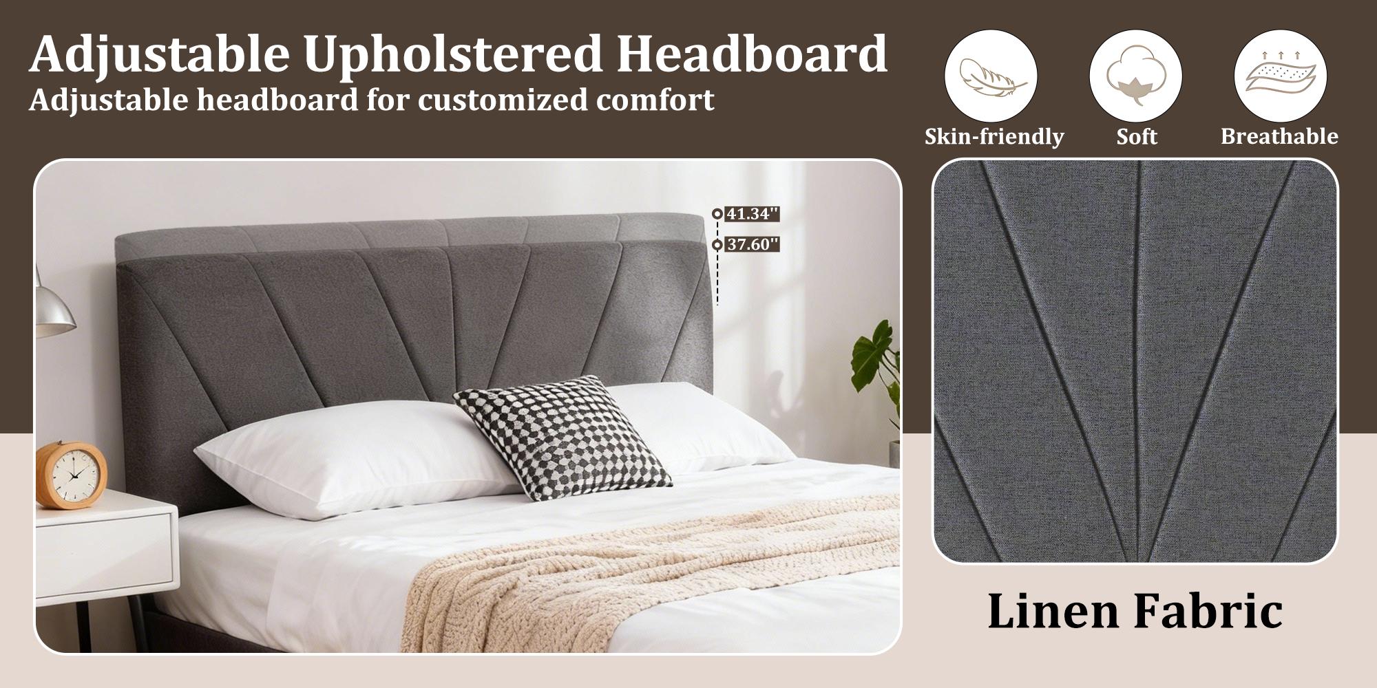 Upholstered Platform Bed Frame – Adjustable Headboard &Under Bed Storage – Quiet Sturdy Bed With Easy Assembly For Master Bedroom