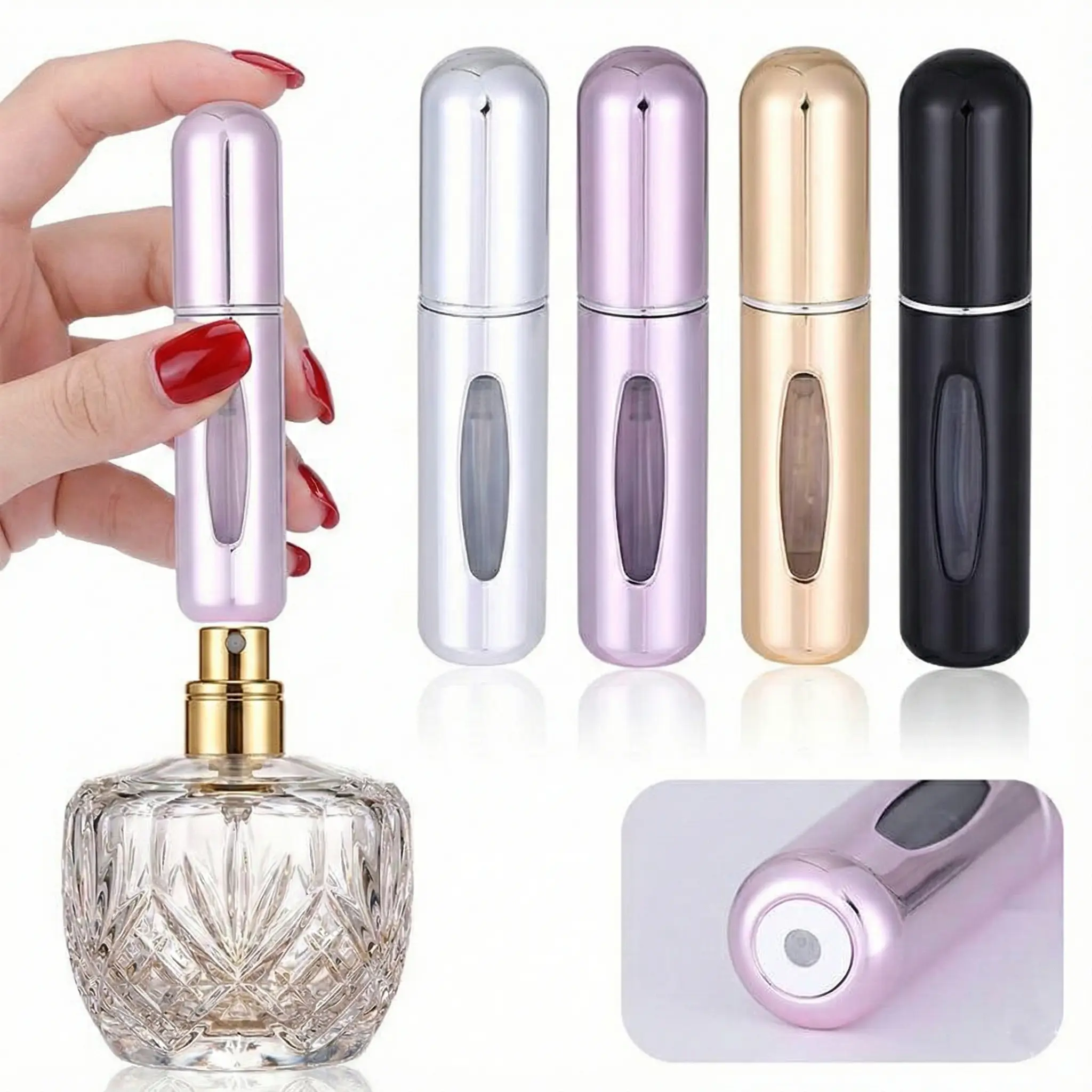 Men's 4-Pack 5ml Refillable Perfume Atomizer Canister Bottles - Leak-Proof, Reusable Multi-Pack Perfume Travel Dispenser, TSA-Approved Cosmetic Container for Cologne & Mist Gift Set for Adults (4 & Above), Leak-Proof Seal
