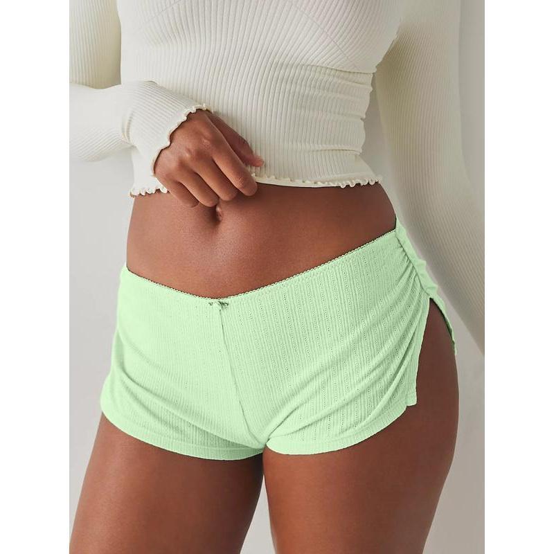 Women's Low Waist Side Slit Three-Pack Shorts Micro Stretch Pajamas Shorts Slim Fit Ruched Bottoms Cute Leggings,Available in multiple colors
