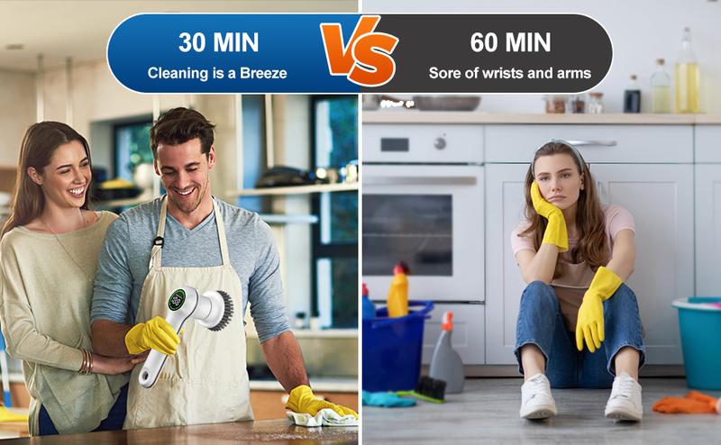 Vemoky Electric Spin Scrubber: Rechargeable Cleaning Brush with 2 Speeds, 4 Replaceable Heads for Kitchen, Bathroom, Bathtub, Tile, and Floor.