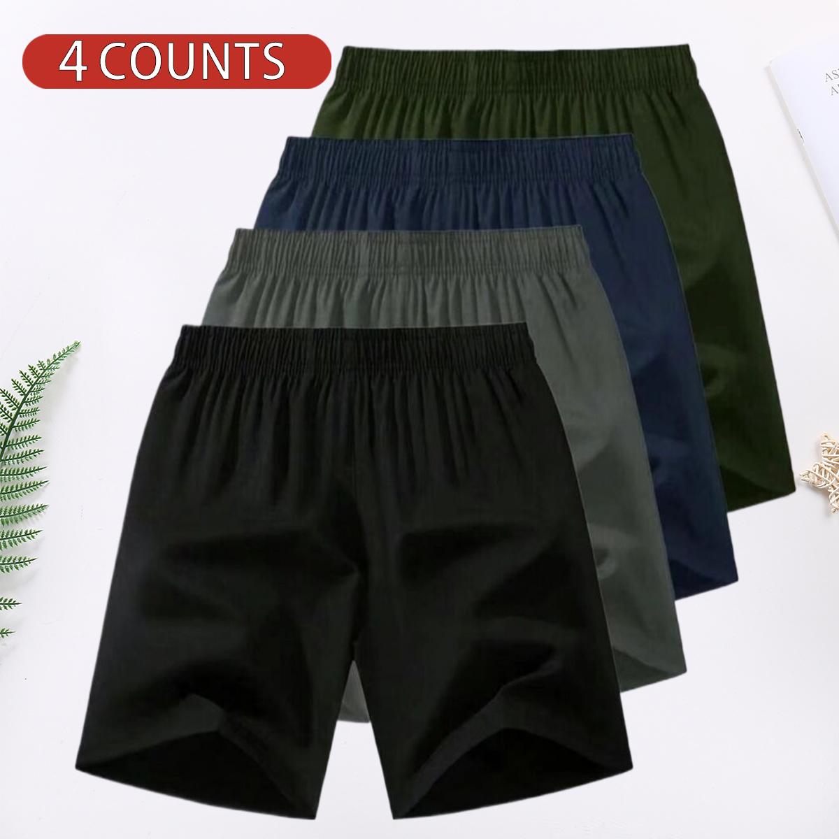 4 Counts Men's Solid Color Zipper Pocket Shorts, 4 Pack Casual Comfortable Breathable Shorts for Summer, Men's Bottoms for Everyday Wear