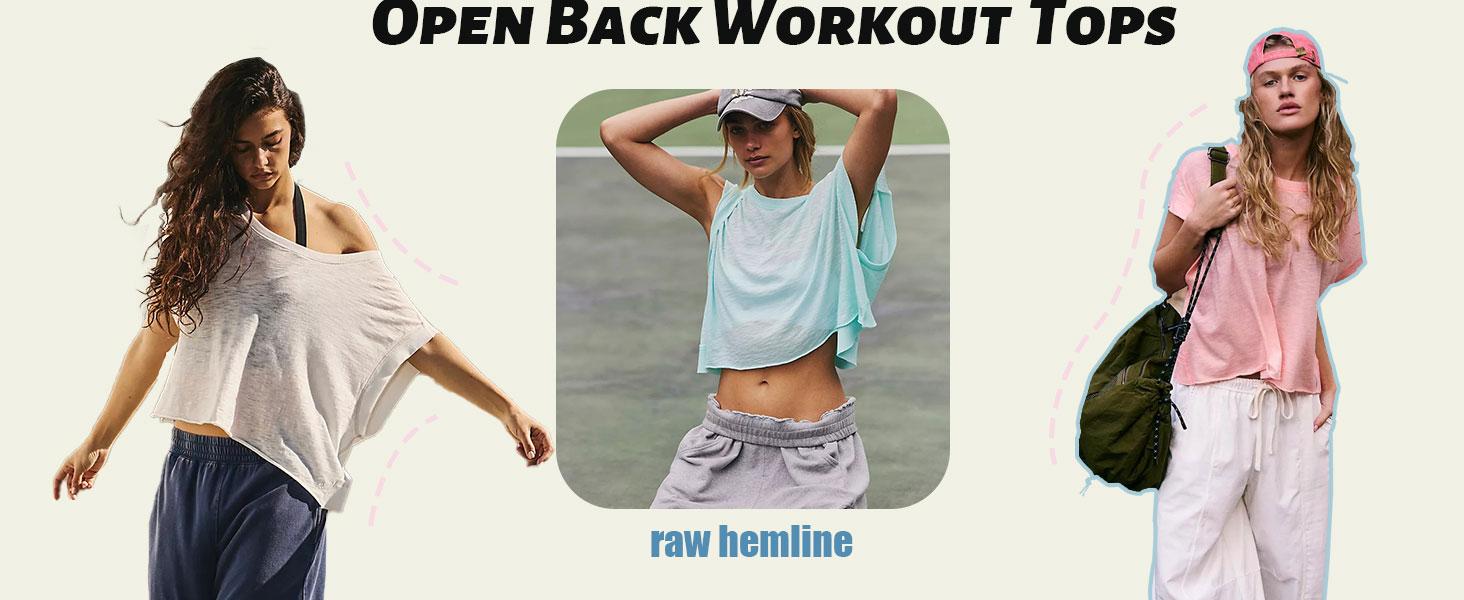 MaLinfandor Womens 3 Pack Open Back Tops Casual Short Sleeve Workout Shirts Y2k Crop Athletic Tops Gym Yoga Running Tees