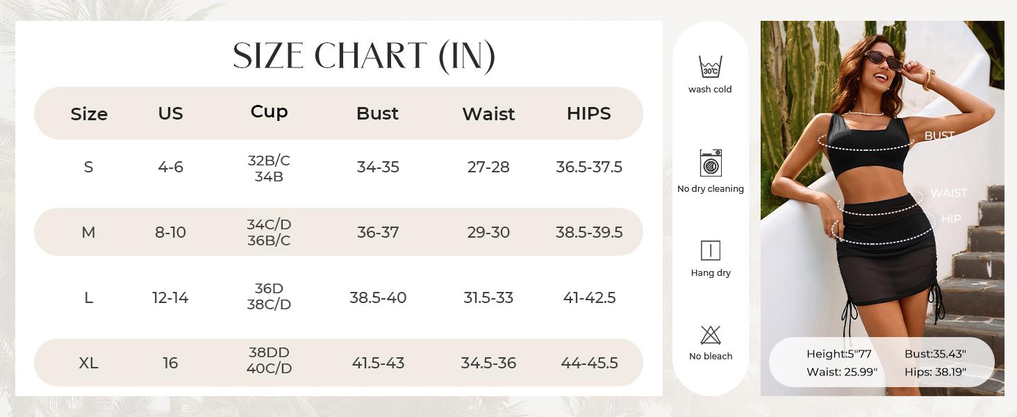 【S-XL】Hanna Nikole Womens High Waisted Swim Skirt, Tummy Control Mesh Bikini Sets, 2 Piece Swimsuit Drawstring Bathing Suits