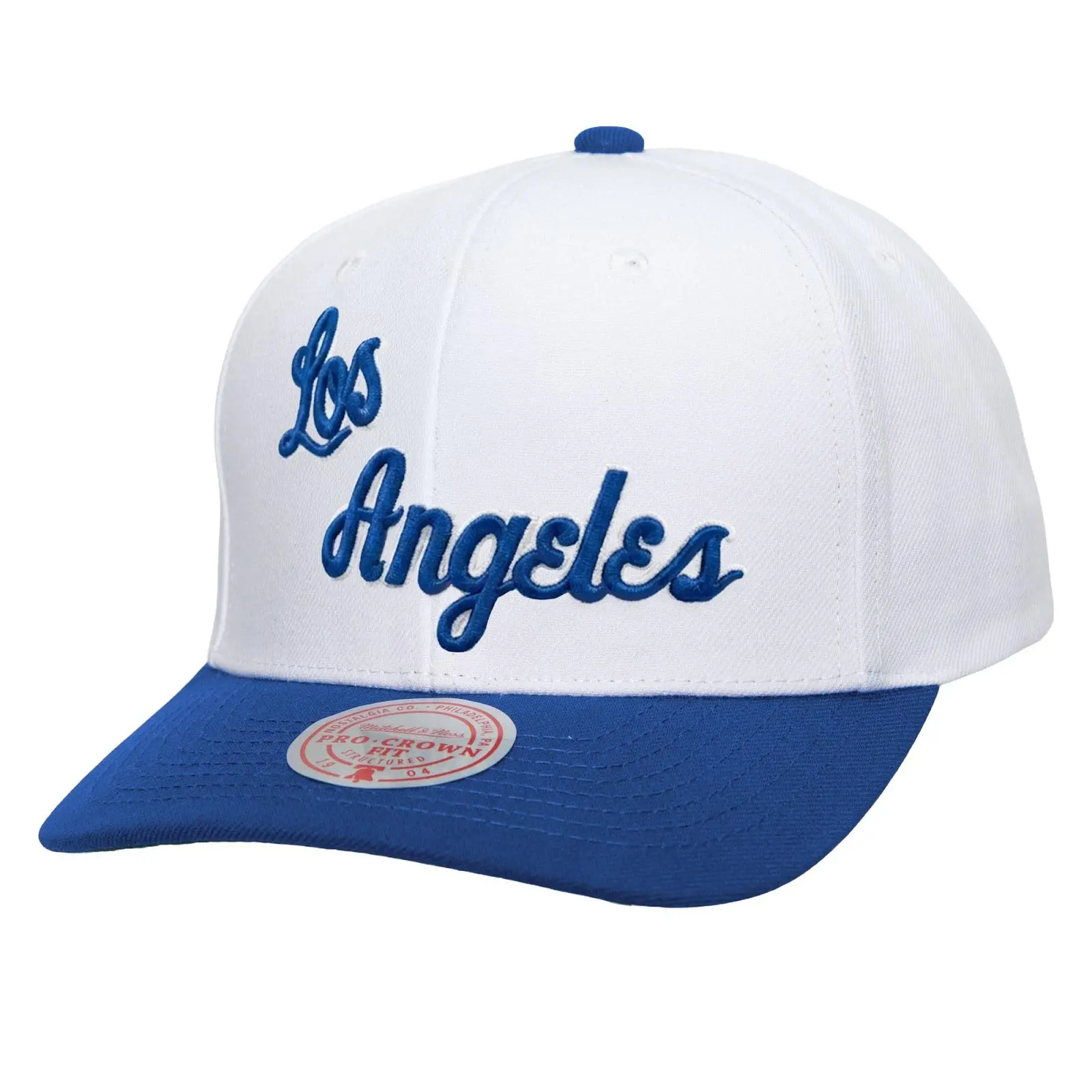 Los Angeles Lakers White/Royal Hardwood Classics Team Two-Tone 2.0 Pro Crown Snapback NBA Throwback Cap Adjustable Fan Gear Mitchell & Ness