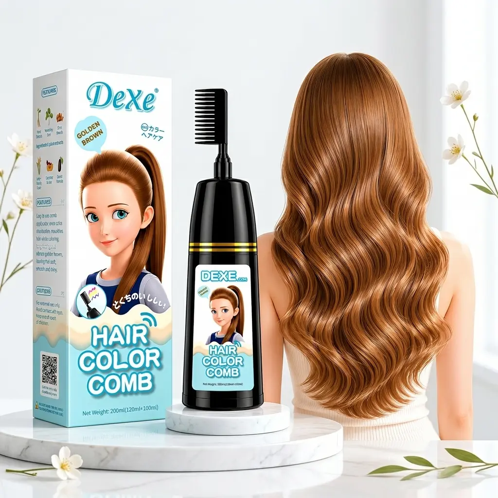 Home Use Integrated Comb Semi-Permanent Hair Dye Cream - Plant Essence, Mild, No Damage, Long-Lasting Fade-Resistant, Ash Brown & Ash Blonde Highlights Color Fixation Haircolor Haircare