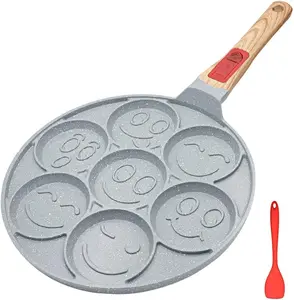7-Hole Smiley Face Pancake Pan for Kids – Nonstick Ceramic Pancake Griddle with Detachable Handle, Fun Breakfast Pancake Mold for Gas Stoves mom kid skillet pan
