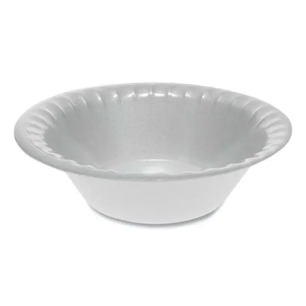 Pactiv PCTYTK100120000 Solid Round Polystyrene Tableware Bowl, 12 oz, 6" Dia, White Laminated Foam, Cut-Resistant, Deep Profile, Nonabsorbent, Nonskid Backing, Leakproof