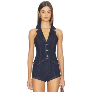 MORE TO COME Eleshia Denim Vest in Blue Denim