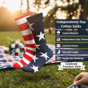 Cotton American Independence Day Flag Socks With Color Stripes And Mid-Calf Length For Weddings