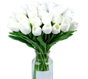 15pcs White Flowers Artificial Tulips Fake Silk Flowers 14" in Bulk Home Kitchen Easter Wedding Decor Bouquet Decorations Floral Arrangements Real Touch Flower