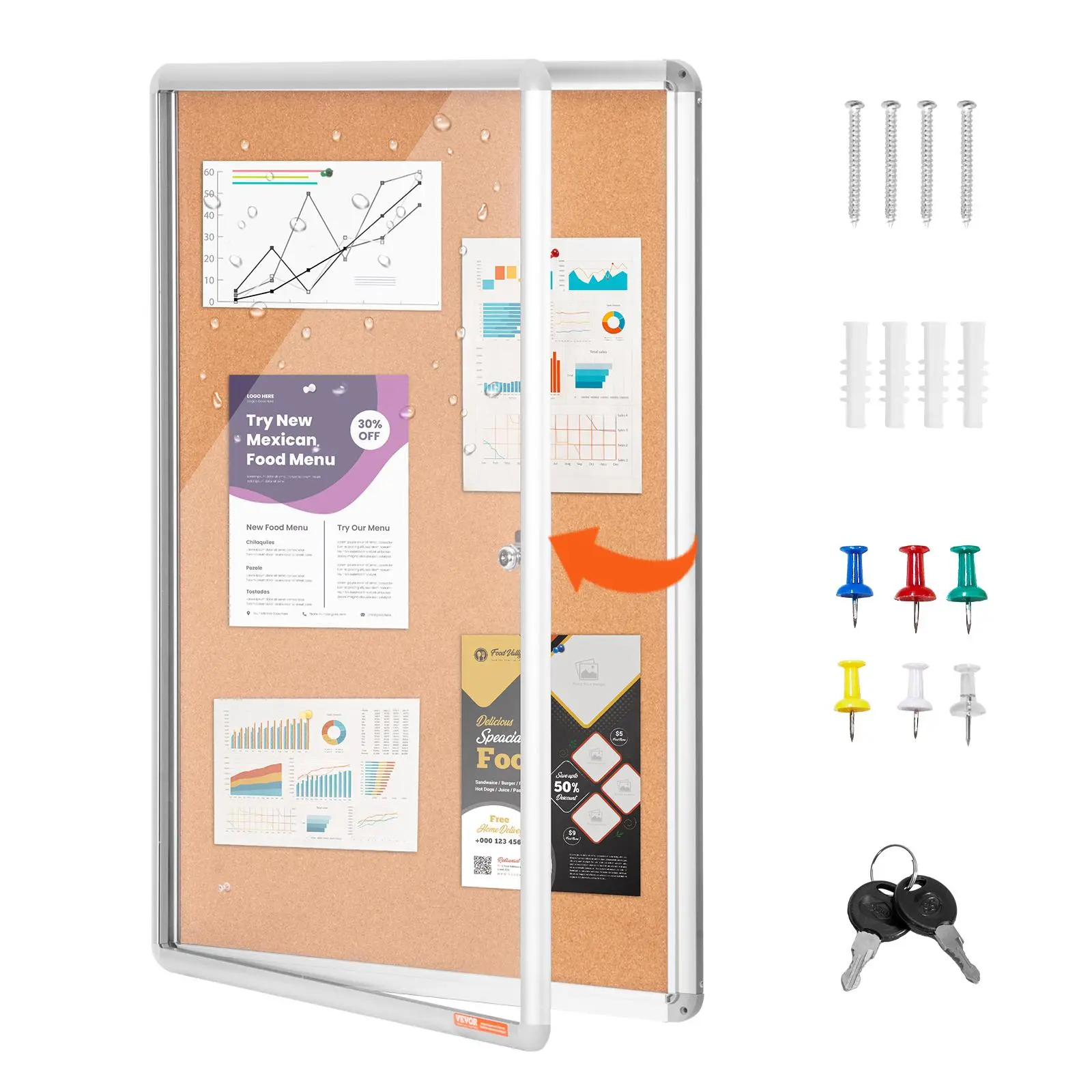 【SummerFinds】VEVOR 36"x24" Enclosed Cork Board with Aluminum Frame –  Lockable Bulletin Board with Acrylic Door & 2 Keys – Weather-Resistant Wall Display Case for School, Home, Office