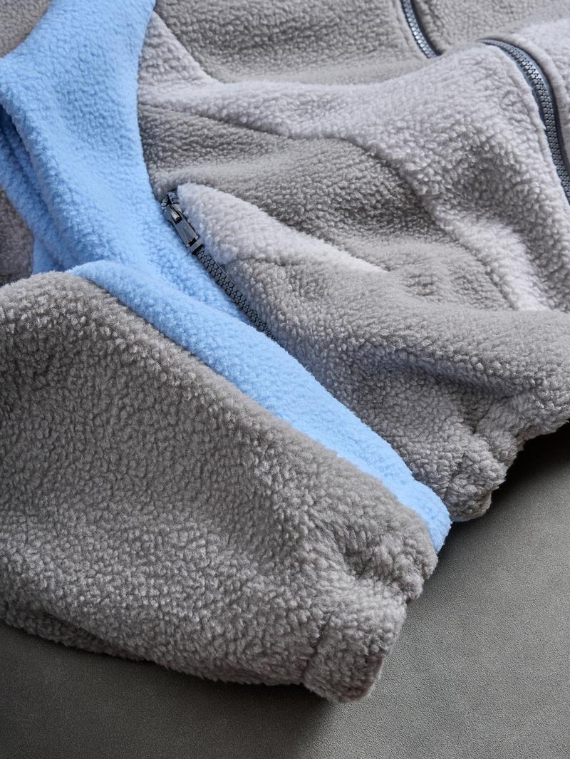 Men's Color Block Patchwork Hooded Long Sleeve Jacket Zip-Up Streetwear Fleece Cotton Jacket with Drawstring Hood Men's Color Block Patchwork Hooded Long Sleeve Jacket Zip-Up Streetwear Fleece Cotton Jacket with Drawstring Hood