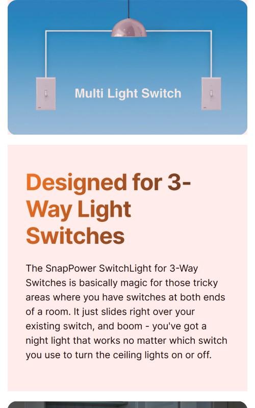SwitchLight 3-Way - Illuminated Light Switch Cover Plate, Integrated LED Nightlight by SnapPower
