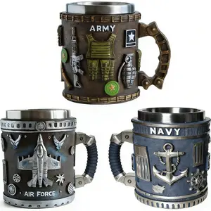 Military-Themed 3D Mug 250th Anniversary Commemorative Coffee Mug  Resin Craft Stainless Steel Cup Veteran & Patriotic Gift Tribute to Heroes