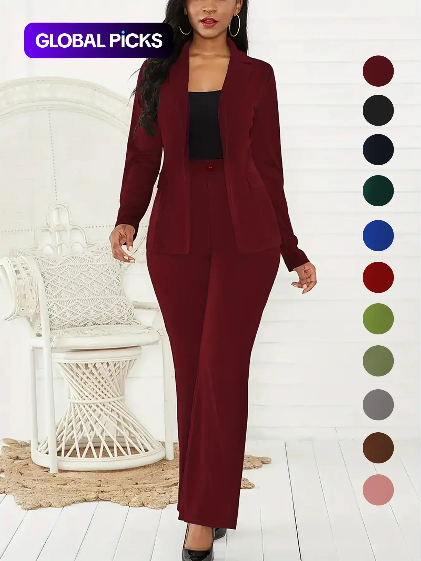 Women's Two-Piece Matching Set, Pants Set Outfit, Plain Button Lapel Fitted Blazer & Suit Pants, Business Casual Long Sleeve Outerwear & Trousers for Daily Outdoor Wear, Work Office Clothes, All Seasons, Essential Business Attire, Work Casual Blazers
