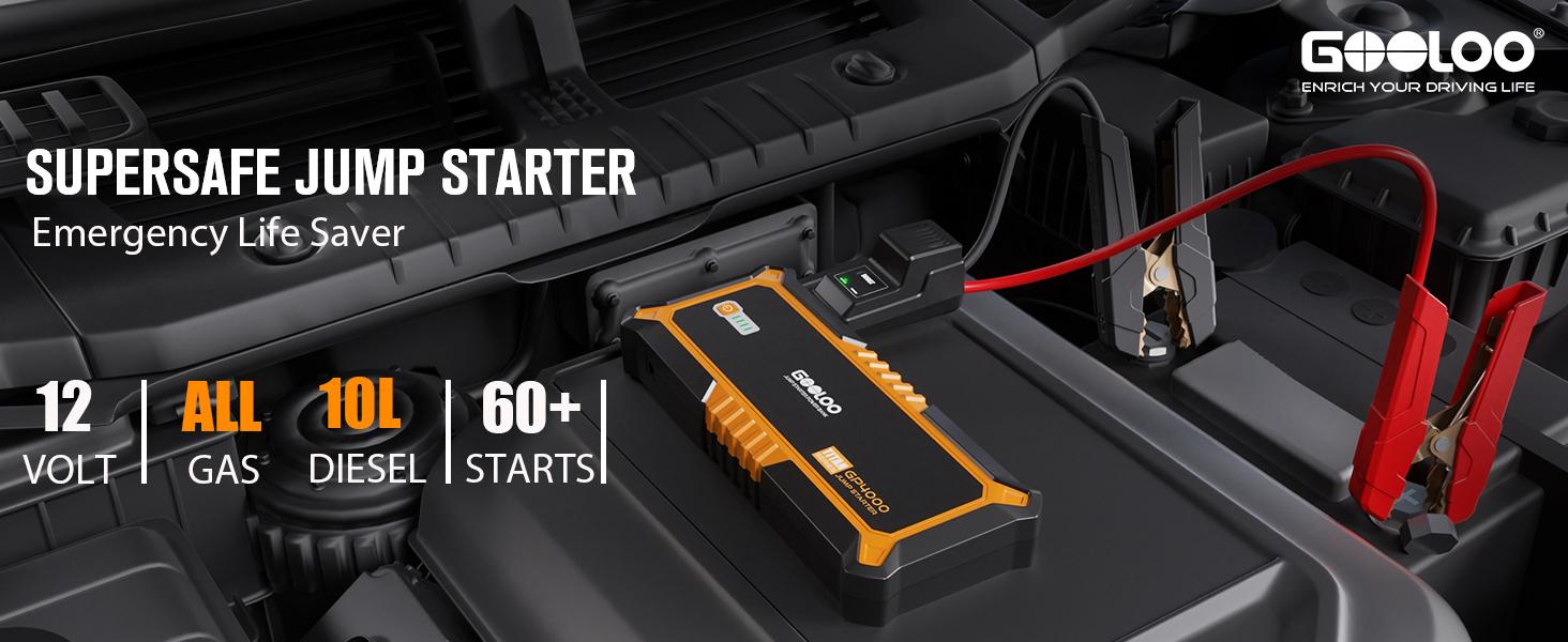 GOOLOO GP4000 4000A Car Jump Starter  Peak Current, SuperSafe 12V Lithium, Portable with USB Quick Charge