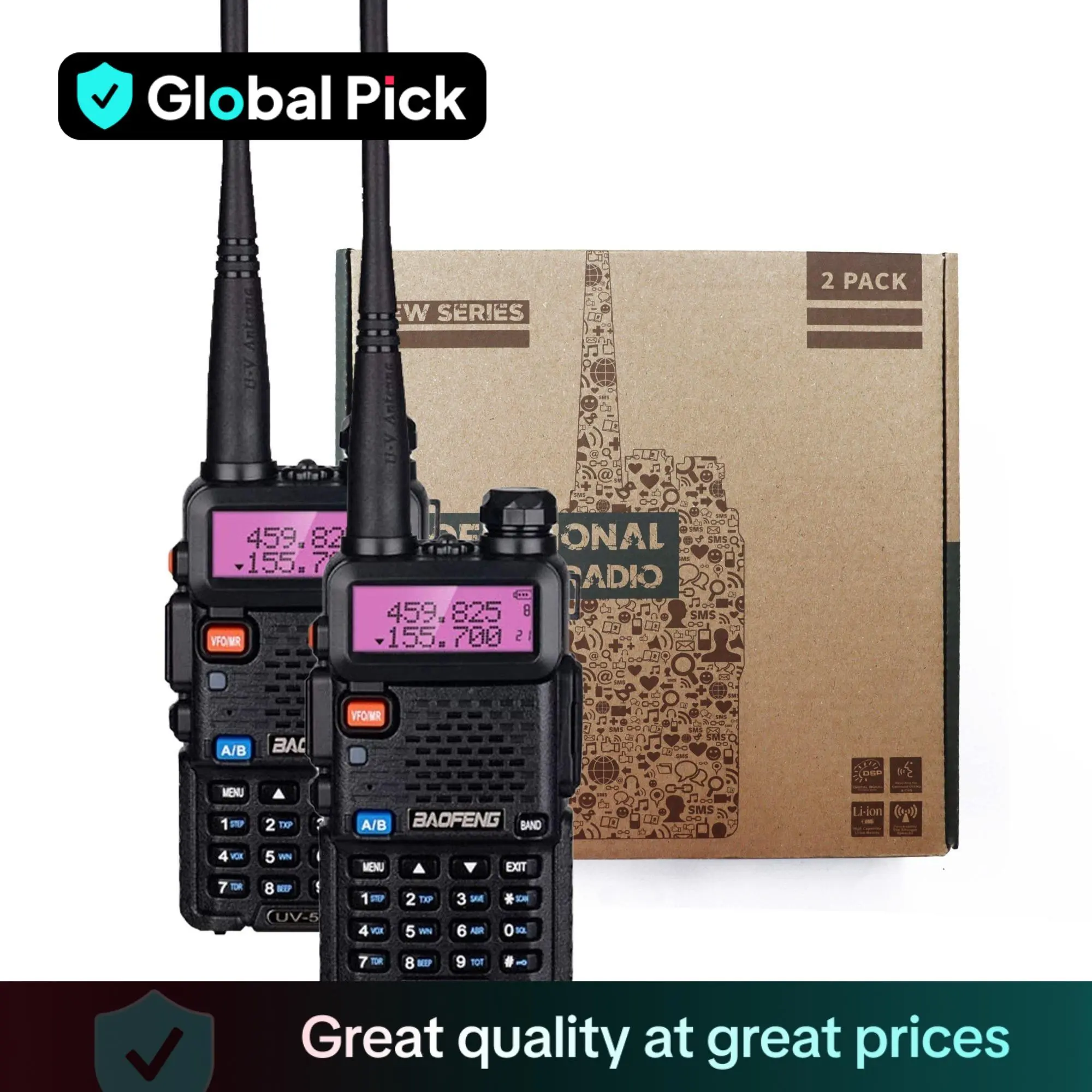 BAOFENG 5W UV-5R Dual Band Two Way Ham Radio Transceiver, Portable Handheld Walkie Talkie, Long Standby Walkie Talkie for Outdoor