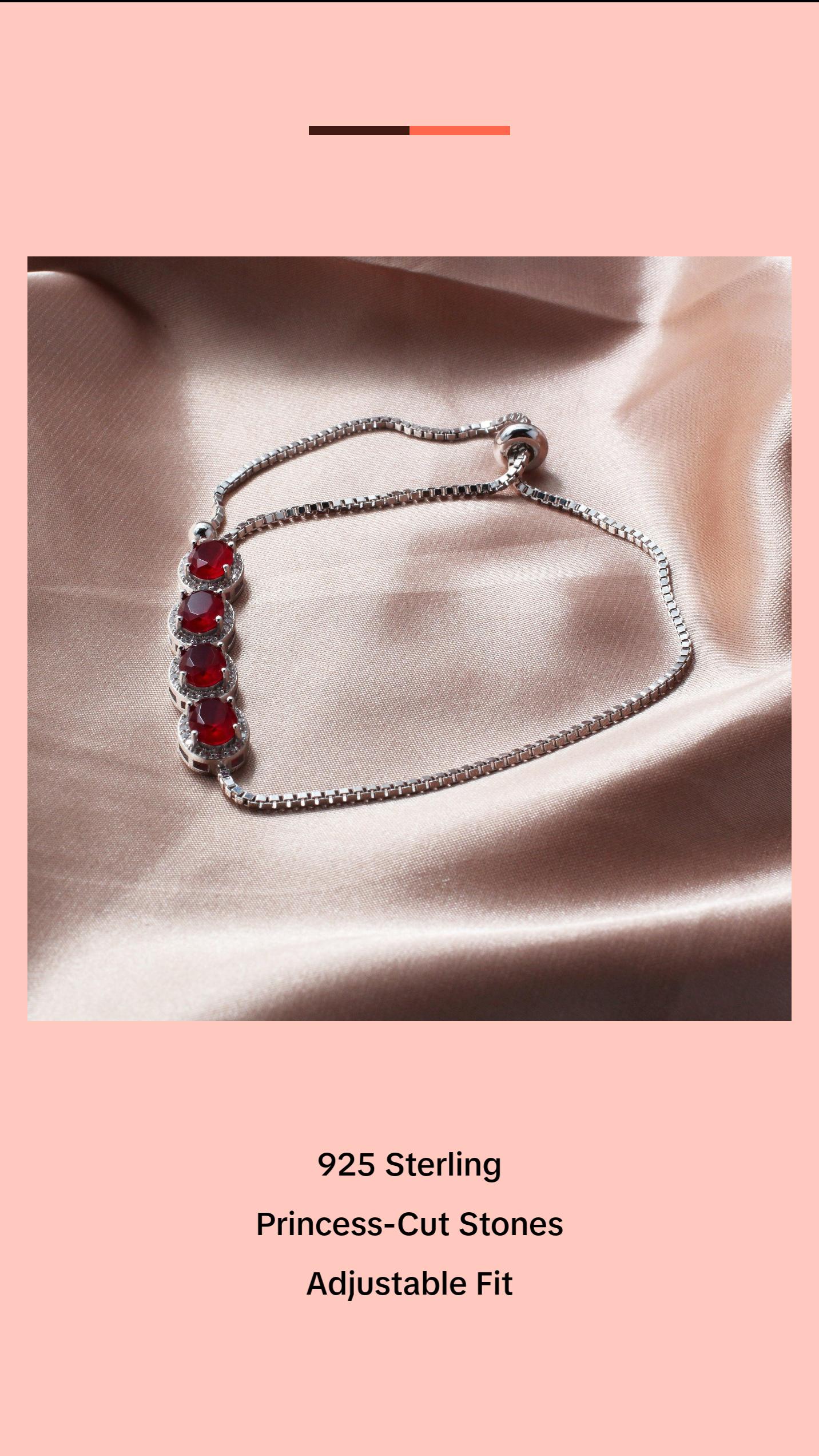 925 Sterling Silver Red CZ Gemstones Bracelet