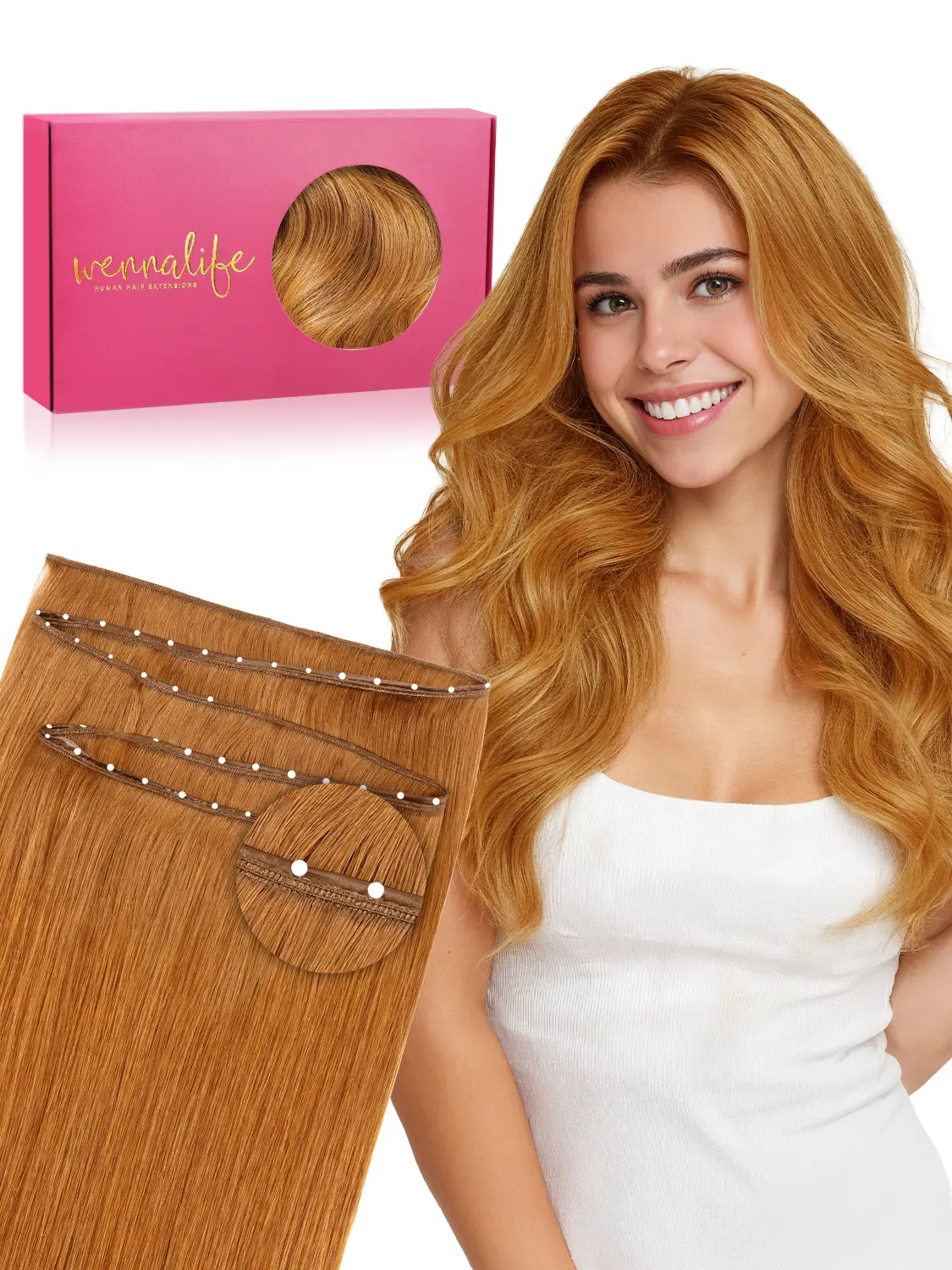WENNALIFE Double Genius Butterfly Weft Hair Extensions Human Hair, Genius Weft Hair Extensions 80g-120g 14 Inch to 24 Inch Auburn Ginger Add Volume and Length Real Human Hair Reusable Invisible Extensions #tiktokshopbacktoschool #sohochic