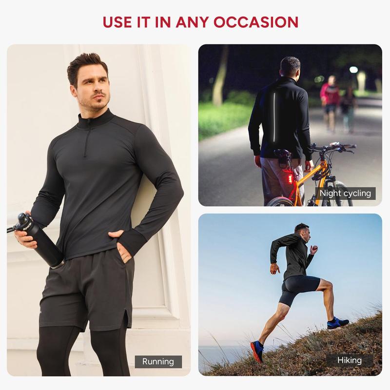 Nebility Men's Compression Long Sleeve Shirt with Reflective Strip Quick Dry Moisture Wicking UV Sun Protection for Fishing Workout Gym Athletic Activities