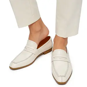 Men's white leather Loafers. Classic penny loafers, perfect for weddings and business events