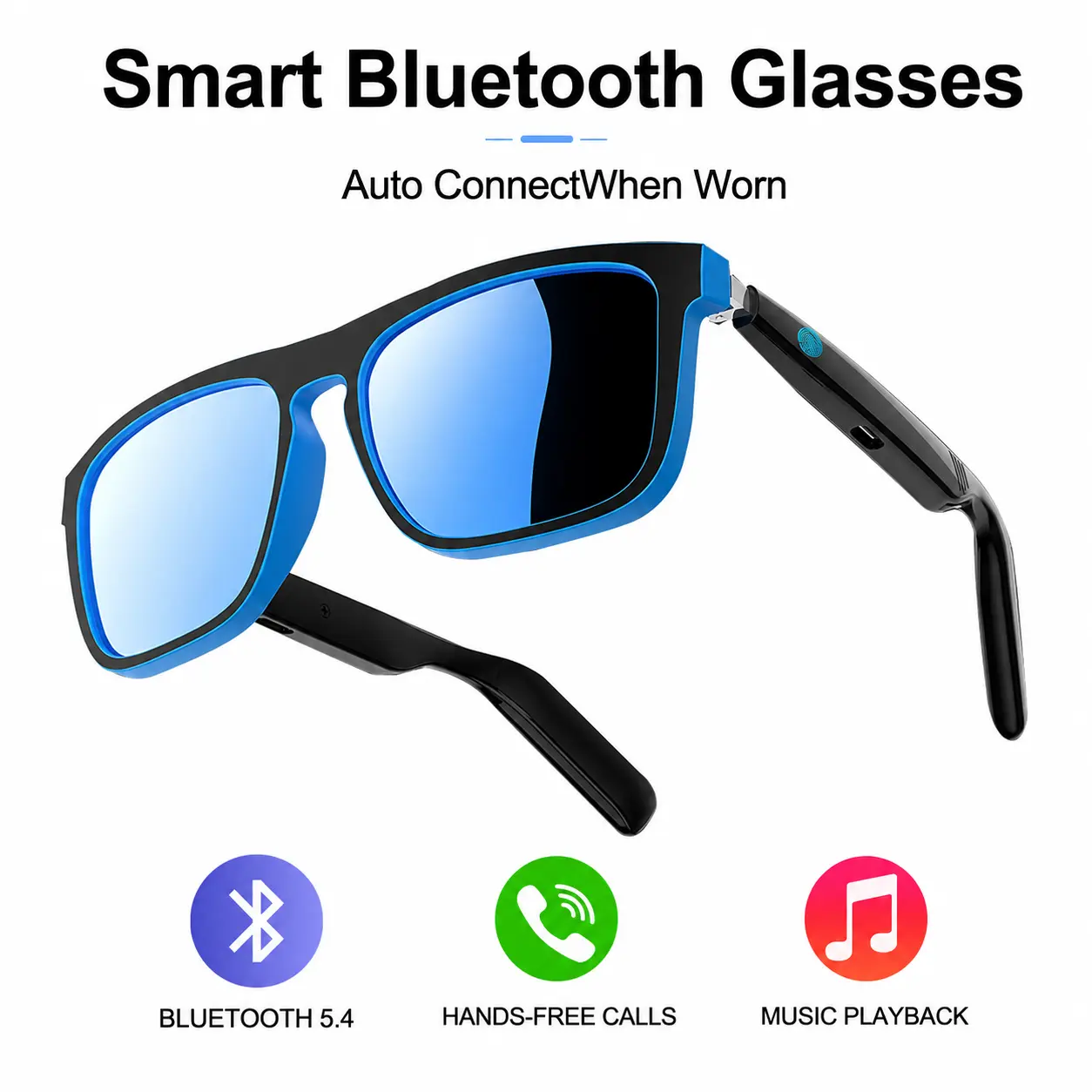 2026 Modern Smart Audio Sunglasses - Bluetooth 5.4, Type-C, Hands-Free Voice Calls, Music Playback, Touch Control, Auto Power On, Remote Camera Shutter - Driving, Outdoors, Daily Wear,back to school,back to school haul