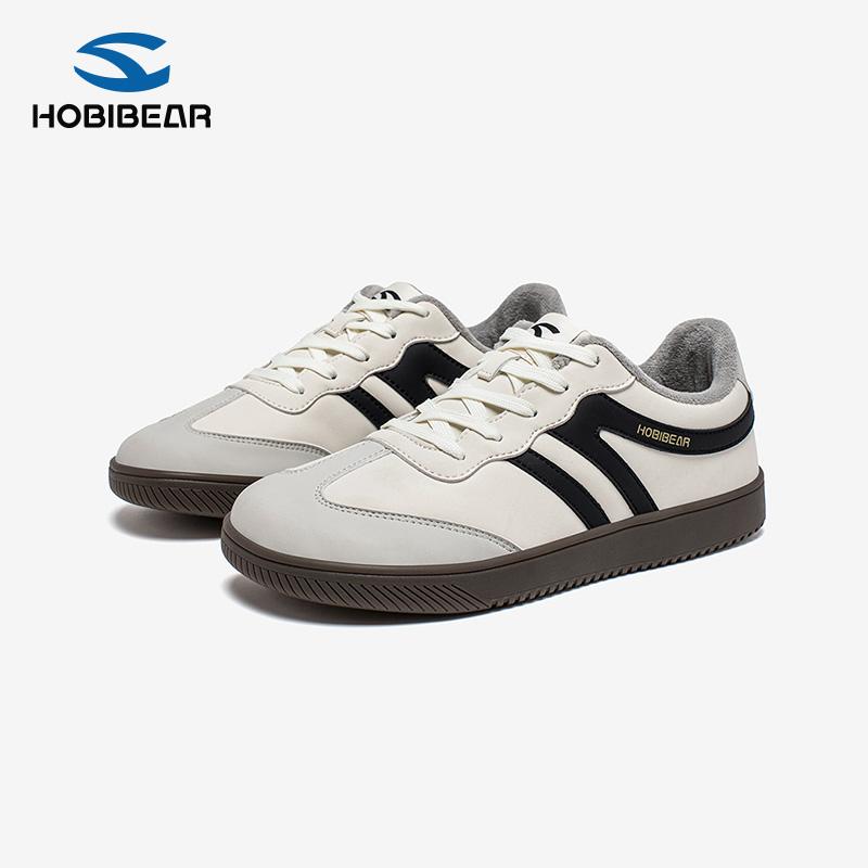 HOBIBEAR New Plush Lined Warm Loafers Flat Casual Training Shoes Lace Up Retro Style Sneakers