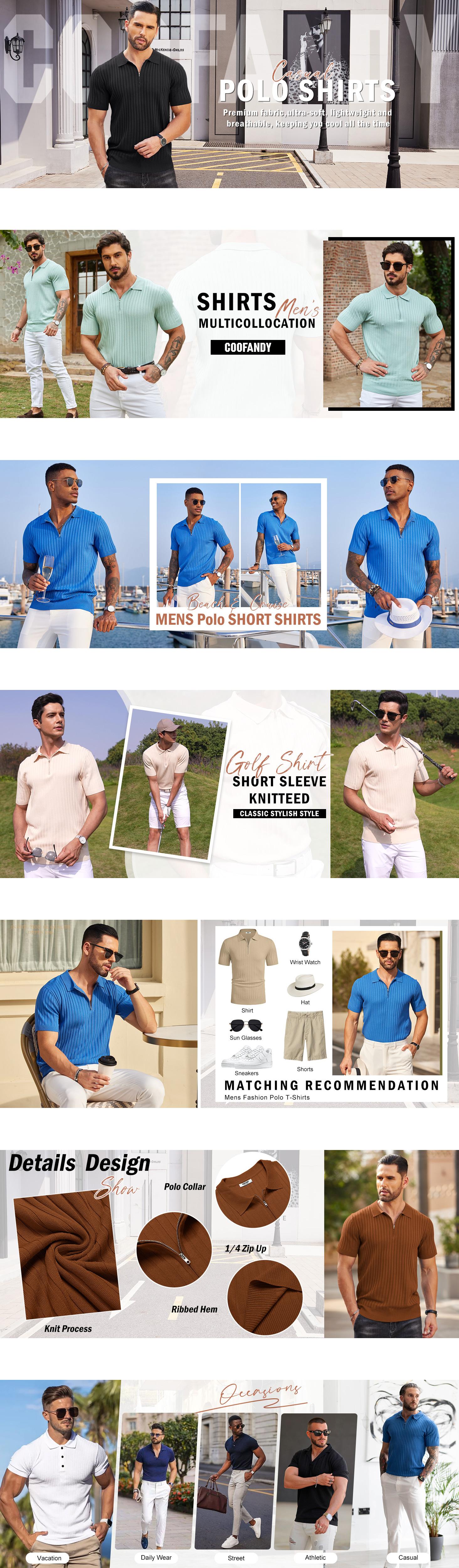 COOFANDY New York Fashion Week Men's Zipper Polo Shirts Short Sleeve Ribbed Knit Polo T Shirts Fashion Casual Golf Shirts Fabric Menswear Classic COOFANDY New York Fashion Week Men's Zipper Polo Shirts Short Sleeve Ribbed Knit Polo T Shirts Fashion Casual Golf Shirts Fabric Menswear Classic
