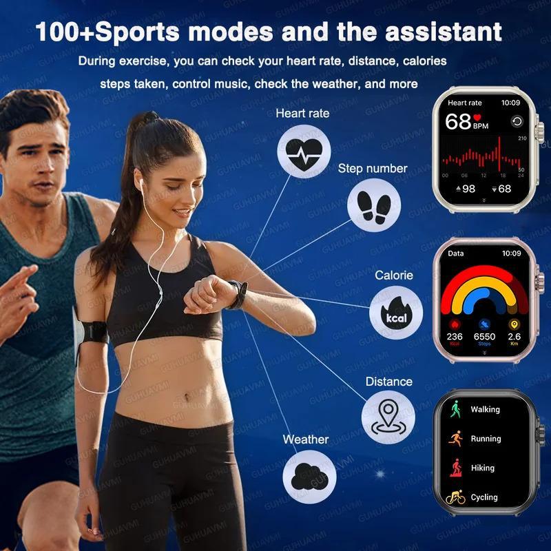 K62APP For IOS Watch Ultra 2 SE 1000mAh Battery GPS AMOLED Display Bluetooth Call Sport Waterproof Smart Watch Men Women Android iOS Compatible Wearable Card Charging Magnetic Screen Wireless Black