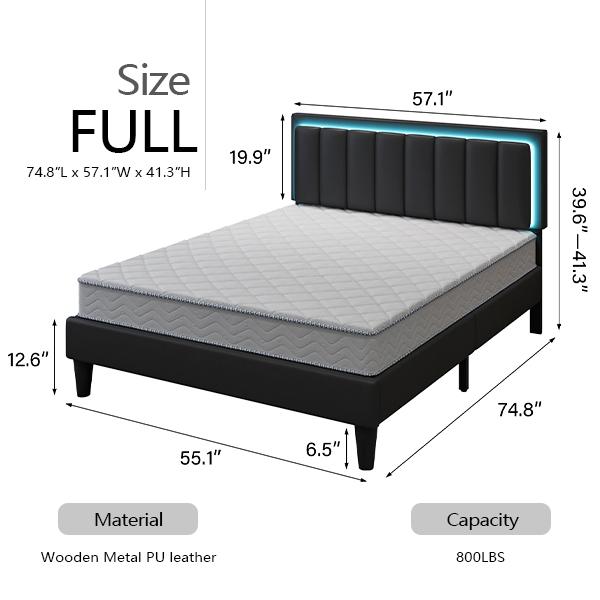 HOMBCK Led Bed Frame, No Mattress, Soft Modern Bed Frame with Luxury Leather Headboard, APP Adiust the Light, No Box Spring Needed