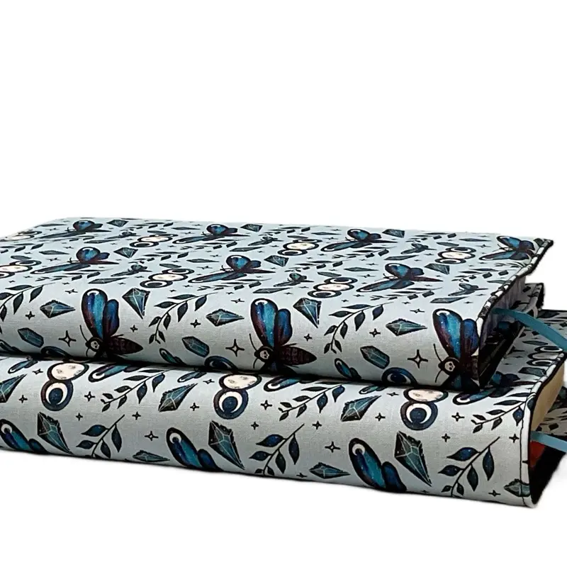Light Blue Lunar Moths Adjustable Book Cover Cotton