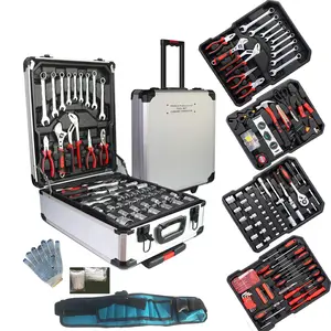 Portable TOOL KIT Aluminum Trolley Case Tool Set Silver, House Repair Kit Set, Household Hand Tool Set, with Tool Belt