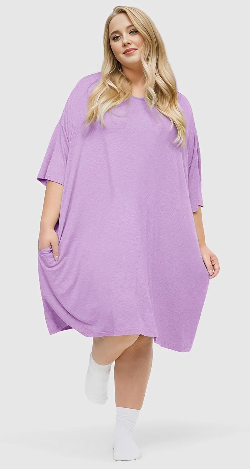 KFUBUO Plus Size Nightgowns for Women Oversized Sleep Shirts Bamboo Viscose Sleep Tee Short Sleeves Print Sleepwear With Pocket  Comfortable Cute Fits S-5XL Pajamas  Loungewear Soft Stretchy