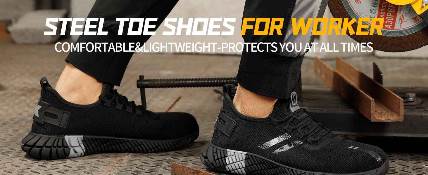 RUMFEN Steel Toe Shoes for Men Composite Shoes for Men Work for Women Safety Steel Toe Sneakers Lightweight Comfortable for Roofing Indestructible Steel Toe Tennis Shoes