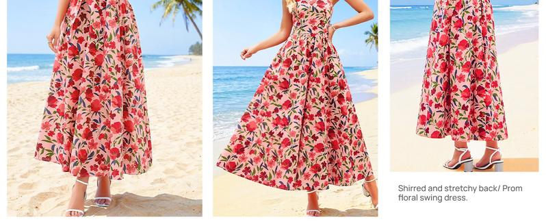 MEROKEETY Women's 2026 Summer Floral Maxi Dress Boho Strapless Tube Smocked Tie Ruffle Beach Vacation Long Sundress