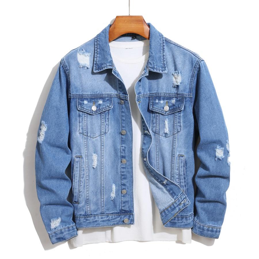 Stylish Streetwear Men Ripped Distressed Slim Denim Jacket Male Casual Jean Jacket Coat Menswear Tops Long Sleeve SpringStatements