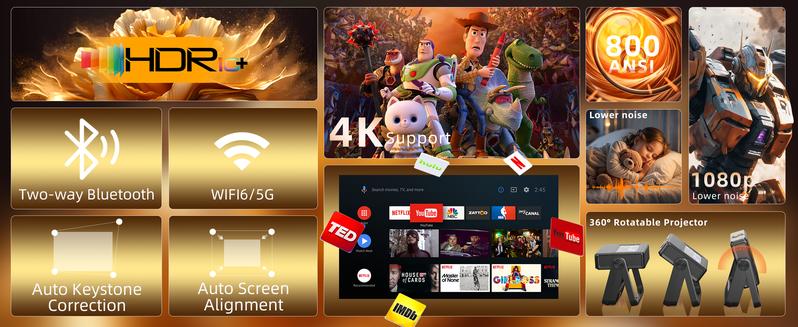XBJ  Projector 4K 800ANSI Lumens WiFi6/5G BT5.2 Smart Touchscreen 150 Inch Screen for Home Cinema & Outdoor Movies High-Quality Christmas Gifts Christmas gift Holiday Haul
