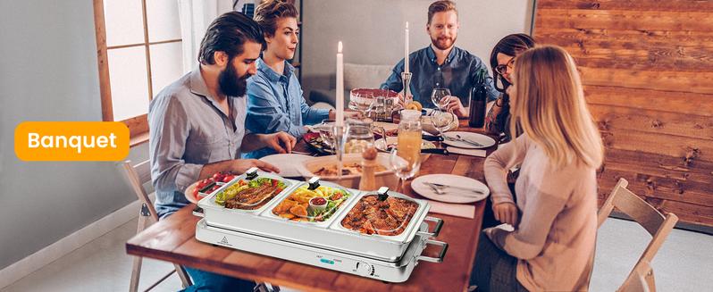 COSTWAY Buffet Servers and Warmers, 2 in 1 Electric Warming Tray, Stainless Steel Chafing Dish with Temperature Control, 3 Serving Trays, 4.5/8 Qt Food Warmers Station for Parties Banquets Events, Dishwasher Safe, Christmas Gift Black Friday Cyber Monday