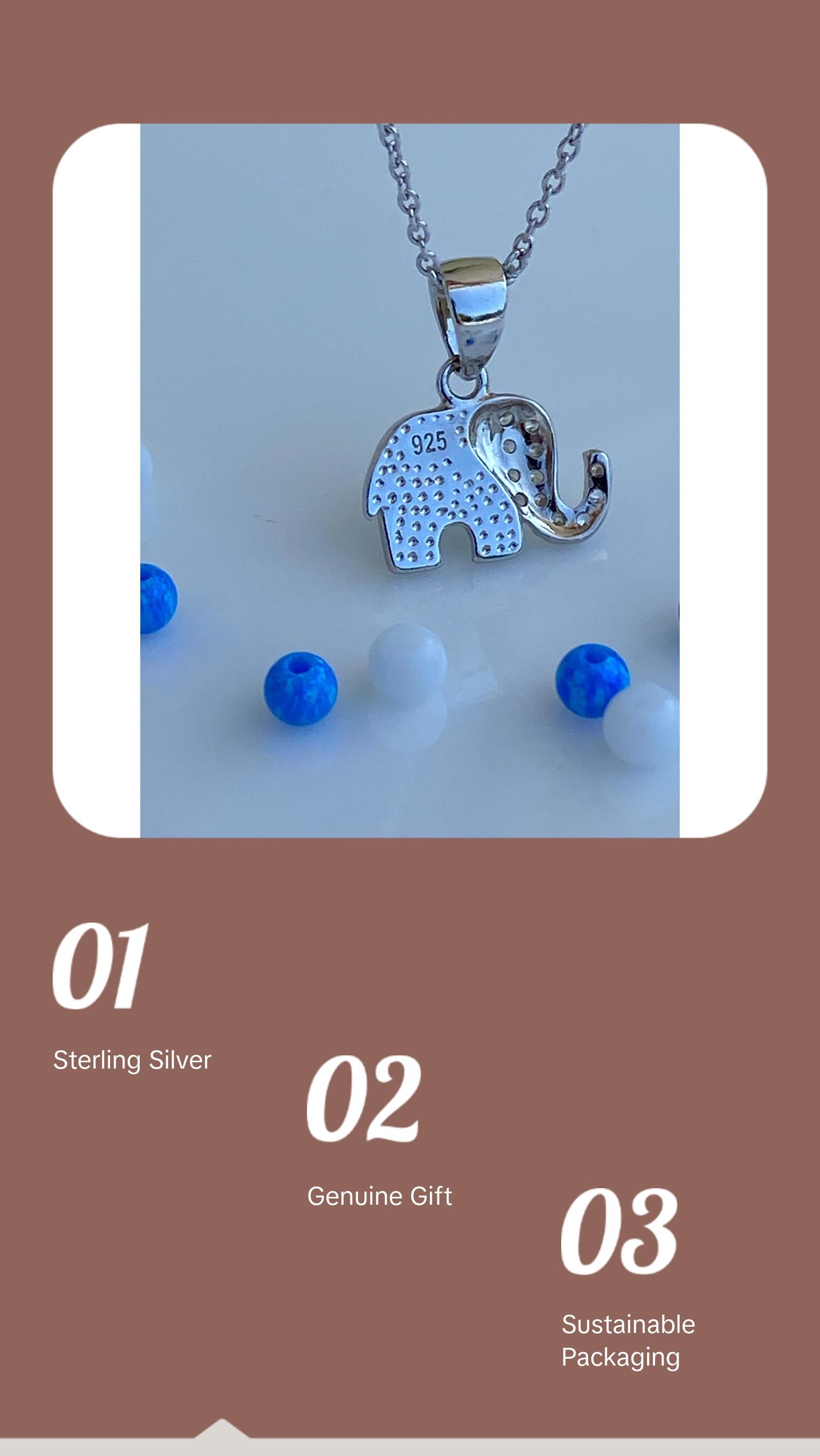 White Opal Sterling Silver Elephant Necklace