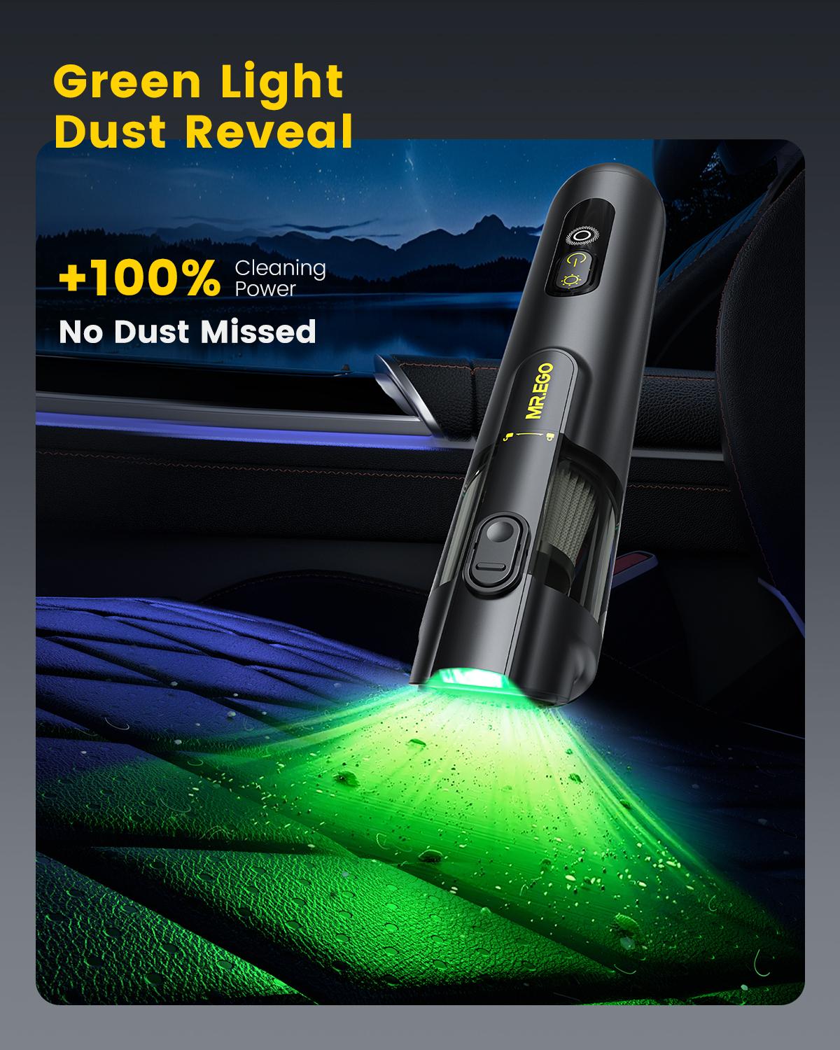 MR.EGO 20000Pa, Car Vacuum Portable Cordless, 4-in-1 Mini Vacuum Cleaner with 20,000Pa Powerful Suction, Green LED Light, Type-C Charging, 2 Suction Modes, Ultra-Light for Car, Home, Desk, Keyboards (Black) Car Cleaning Supplies Car Detailing Kit