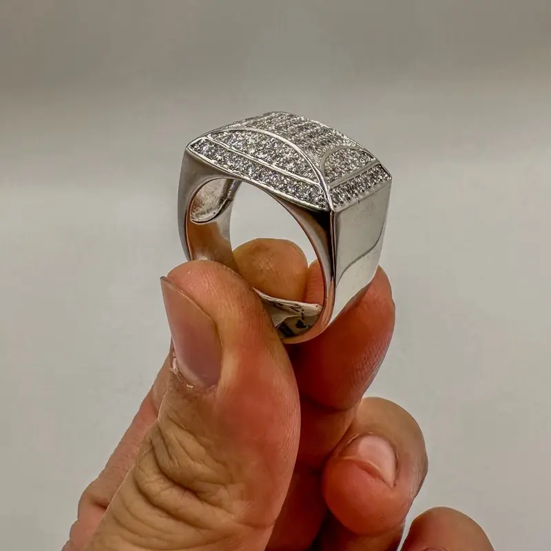 Huge sale~ 925 Sterling silver Men’s Ring with white CZ stones size-13.5,15.2g