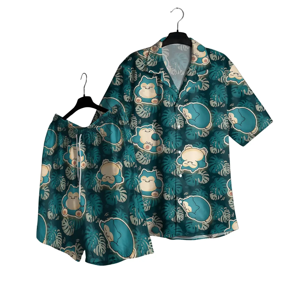 Snorlax Hawaiian Shirt Tropical Button Up Shirt Funny Summer Beach Shorts Matching Set Unisex Vacation Outfit Magikarp Shirt Gifts, Hawaiian set