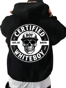 Certified Boy Est. at Birth Hoodie – Skull Graphic Streetwear Hoodie for Men, Trendy Black Pullover Sweatshirt, Casual Daily Wear, Comfortable Fit Urban Fashion Hoodie