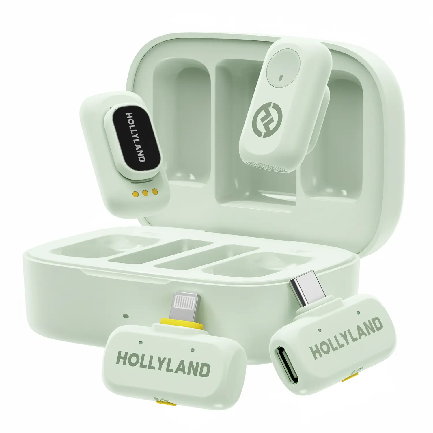 Hollyland Lark A1 Combo Wireless Mini Microphone for iPhone & Android, 48kHz/24-bit, 3-Level Intelligent Noise Cancel, Microphone for YouTube, Podcast, Vlogging (Green, 2TX + 2RX + Charging Case), Wireless Mics, Recording Mic, Noise Cancelling Mics