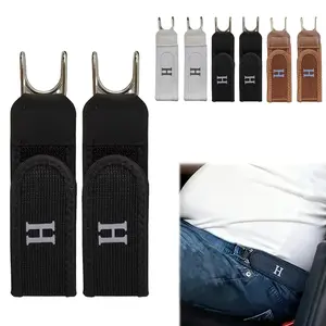 2 Pieces Metal Hook Elastic Belt, No Buckle Belts For Men Women, Adjustable Belts Without Holes, No Hole Buckleless Belt Hooks, Adults Invisible Waist Strap For Outdoor Work Travel Casual