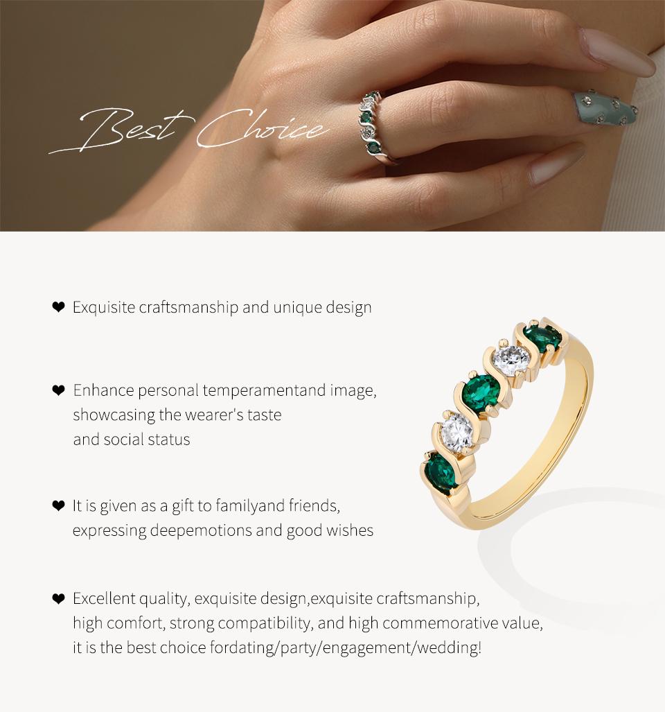 ATTAGEMS Round Brilliant Cut D Color VVS1 S925 Sterling Silver Lab-Created Moissanite& Green Stone Exquisite Jewelry Ring Wedding Engagements Gift  R322