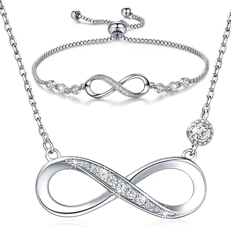 Silvery Necklace Bracelet Jewelry Sets Infinity Love Jewelry Sets White Gold Plated Women Necklace Gifts for Women, Perfect for Wedding Party Valentine's Day Accessories Gift