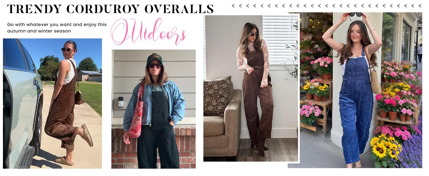 Tanming Corduroy Overalls for Women Barrel Wide Leg Bib Corduroy Pants Women Adjustable Romper Jumpsuit with Side Buttons and Pockets for Loose Fit Outfits Tanming Corduroy Overalls for Women Barrel Wide Leg Bib Corduroy Pants Women Adjustable Romper Jumpsuit with Side Buttons and Pockets for Loose Fit Outfits