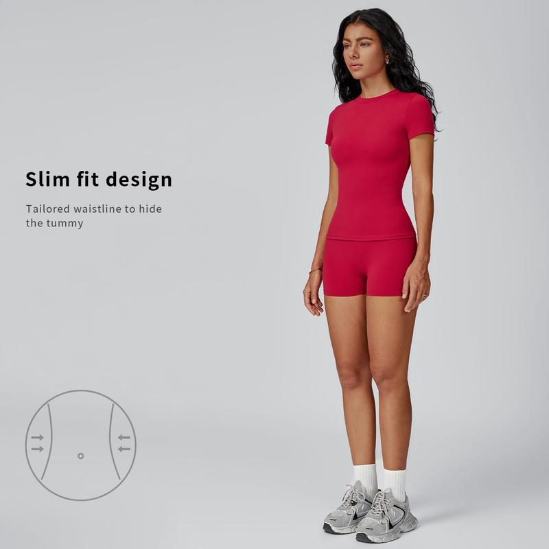 Tenwolf Women's Solid Ribbed Crop T-Shirt & High-Waisted Shorts Set, Quick-Dry for Yoga, Gym, Workouts, Running, Ladies' Sports Apparel for All Seasons, Women's Workout Sets, Women's Workout Clothing, Fitness Clothing, Casual Activewear, Fitness Summer Bo