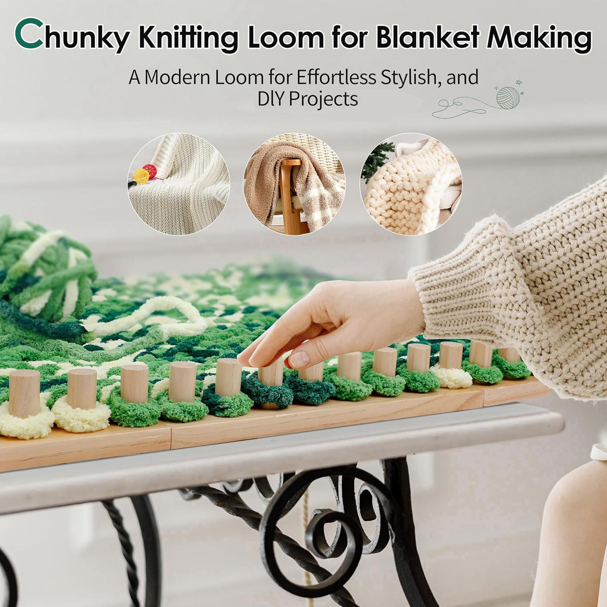 46" Adjustable Size Wooden Knitting Loom Frame,Chunky Blanket Knitting Loom Kit,No Needle Hand Knitting Kit,Beginner Friendly Yarn Craft for Home Decor Relexing Hobby